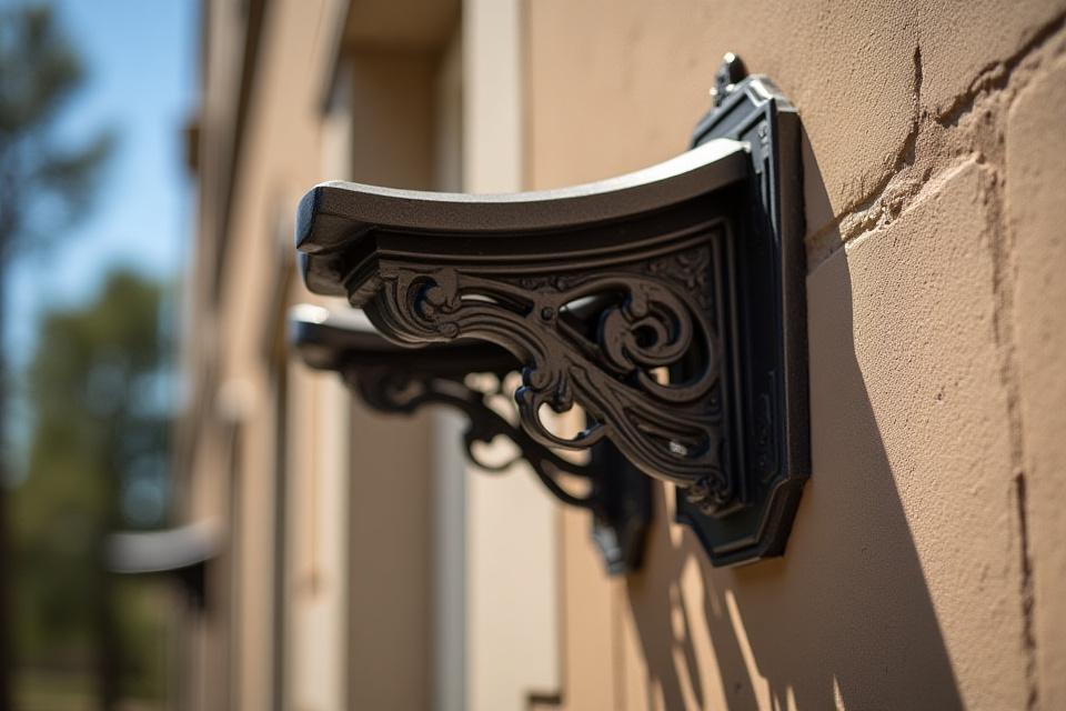 건축물에 사용되는 정교한 금속 브래킷, 고정 장치 및 간판